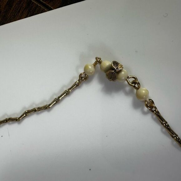 Chloe Faux Pearl Long‎ Necklace Gold Tone 31” - Picture 2 of 6